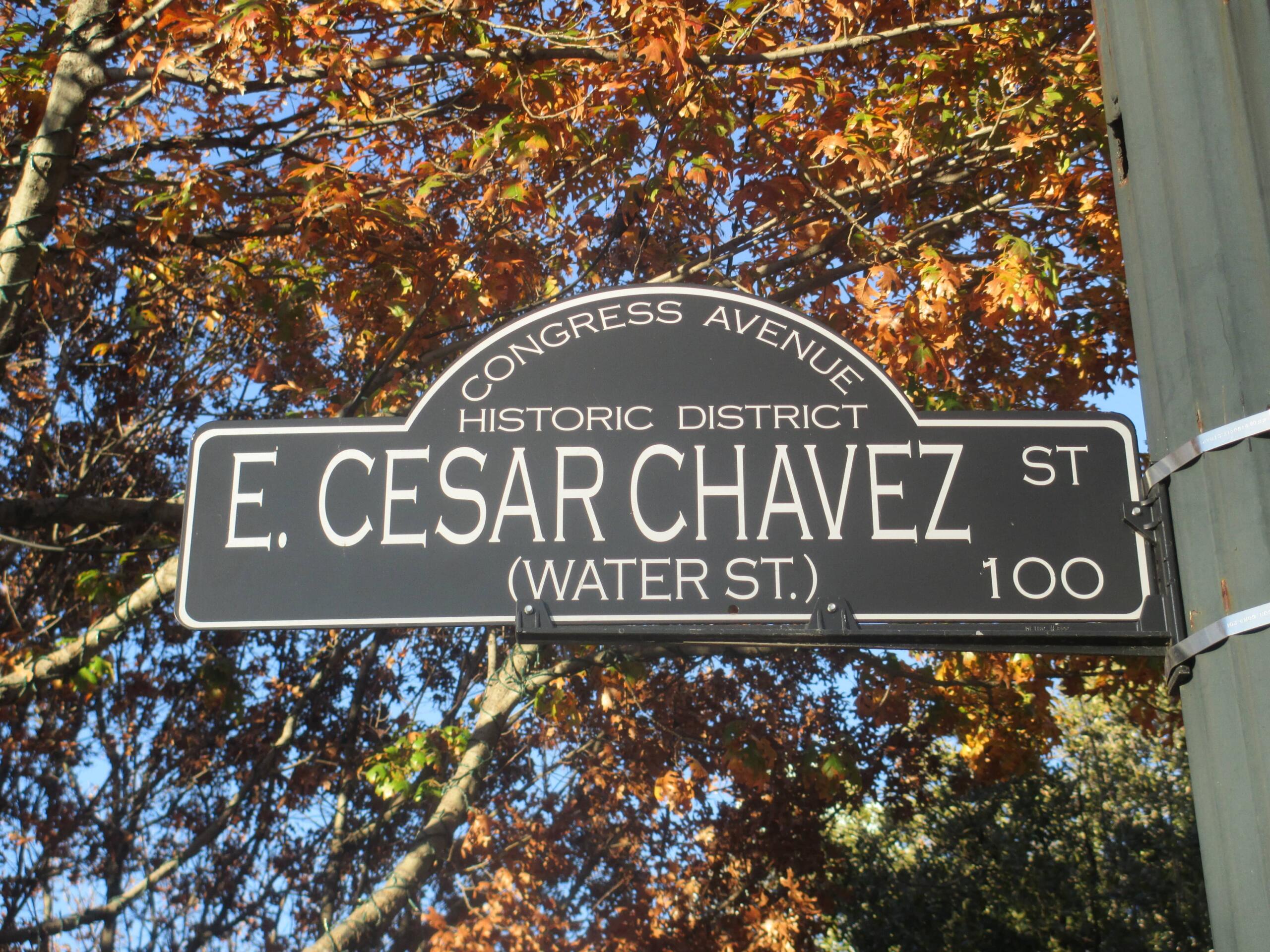 No machine-readable author provided. Billy Hathorn assumed (based on copyright claims)., Cesar Chavez Street sign in Austin, TXIMG 6250 , CC BY 3.0